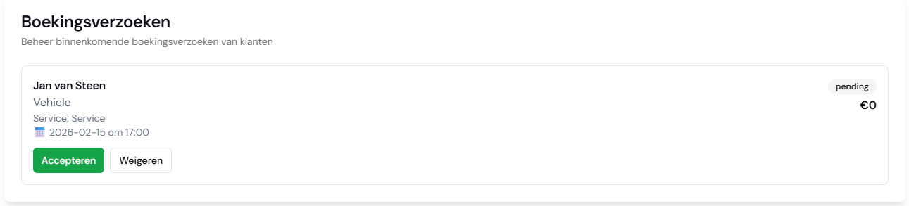 Boekingsverzoek snippet